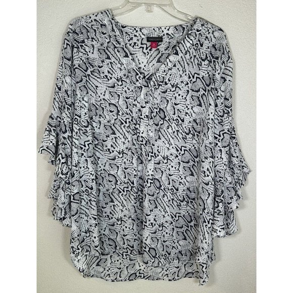 Vince Camuto Tops - Vince Camuto Snake Print Ruffle Sleeve Henley Top 3/4 Sleeve Women's Size XXL